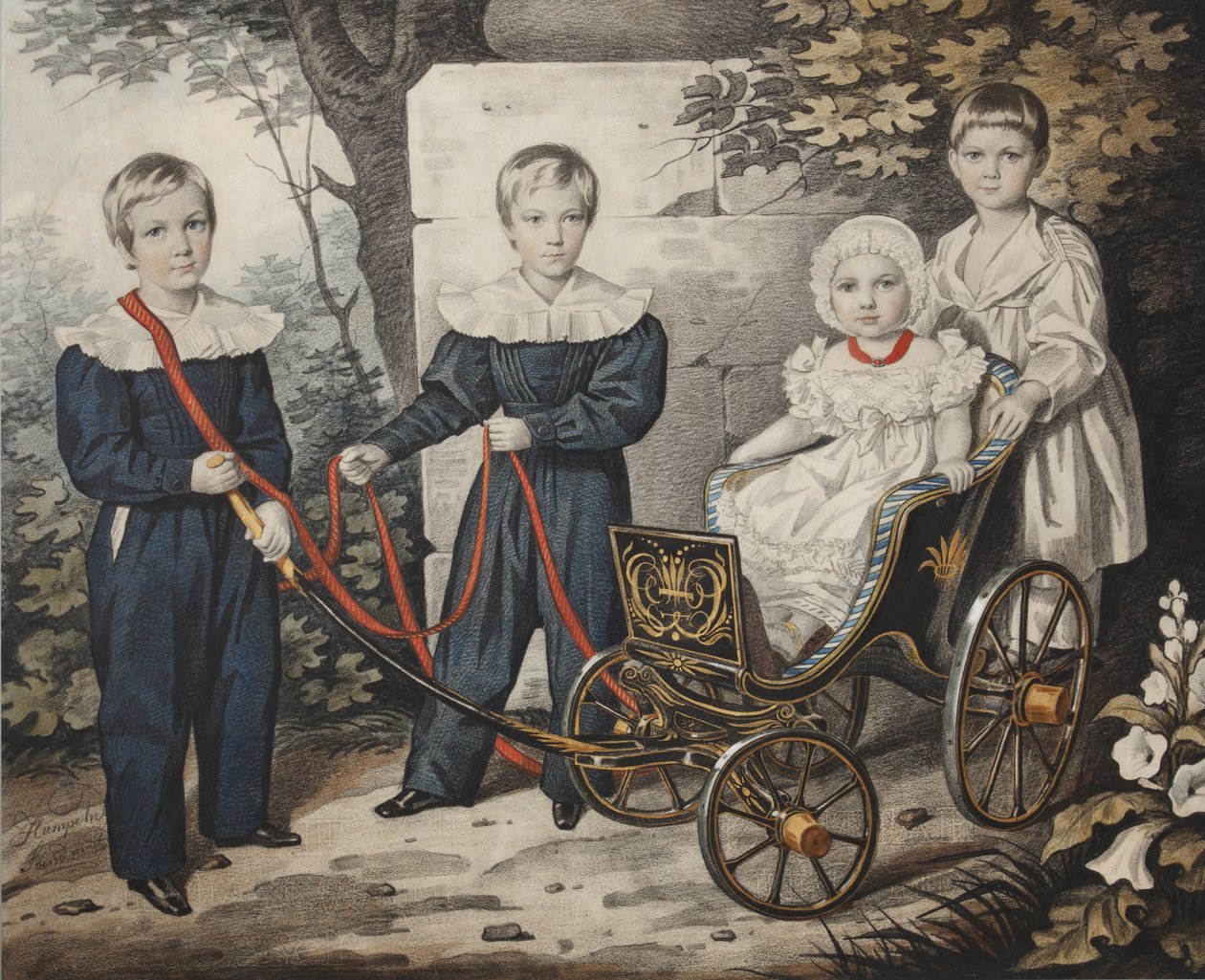 Retrato das crianças Talyzin, início dos anos 1830. de Carl von Hampeln