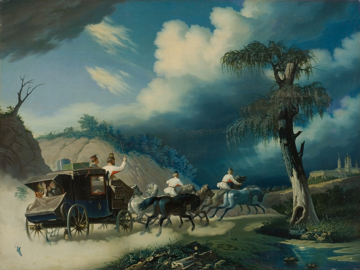Troika durante uma tempestade, década de 1830. de Carl von Hampeln