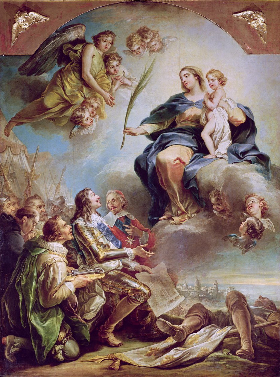 Luís XIII (1601-43) Dedicando a Igreja de Notre-Dame-des-Victoires à Virgem em 1629, 1748-53 de Carle van Loo