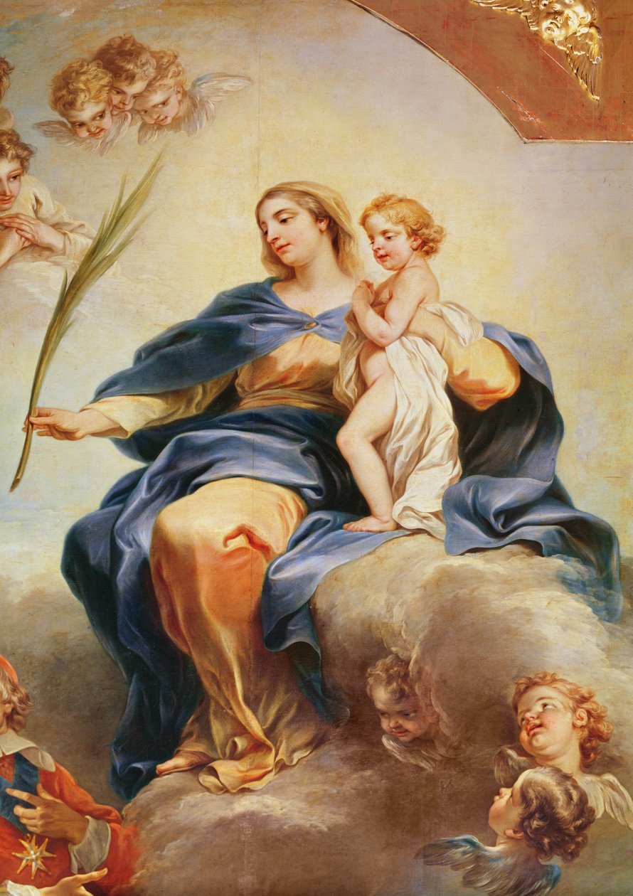 Luís XIII (1601-43) dedicou a Igreja de Notre-Dame-des-Victoires à Virgem em 1629, detalhe da Virgem Maria, 1748-53 de Carle van Loo