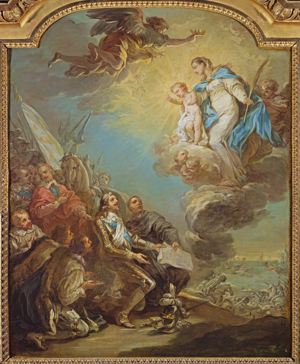 Estudo para Luís XIII (1601-43) Dedicando a Igreja de Notre-Dame-des-Victoires à Virgem em 1629, antes de 1748 de Carle van Loo