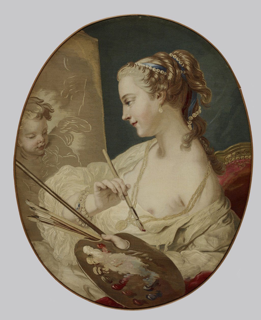 Figura alegórica de uma mulher representando pintura, 1763 (seda no envoltório de algodão) de Carle van after Loo