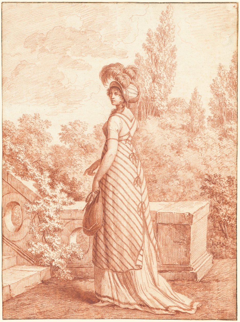 Uma mulher elegante em pé em um parque de Carle Vernet