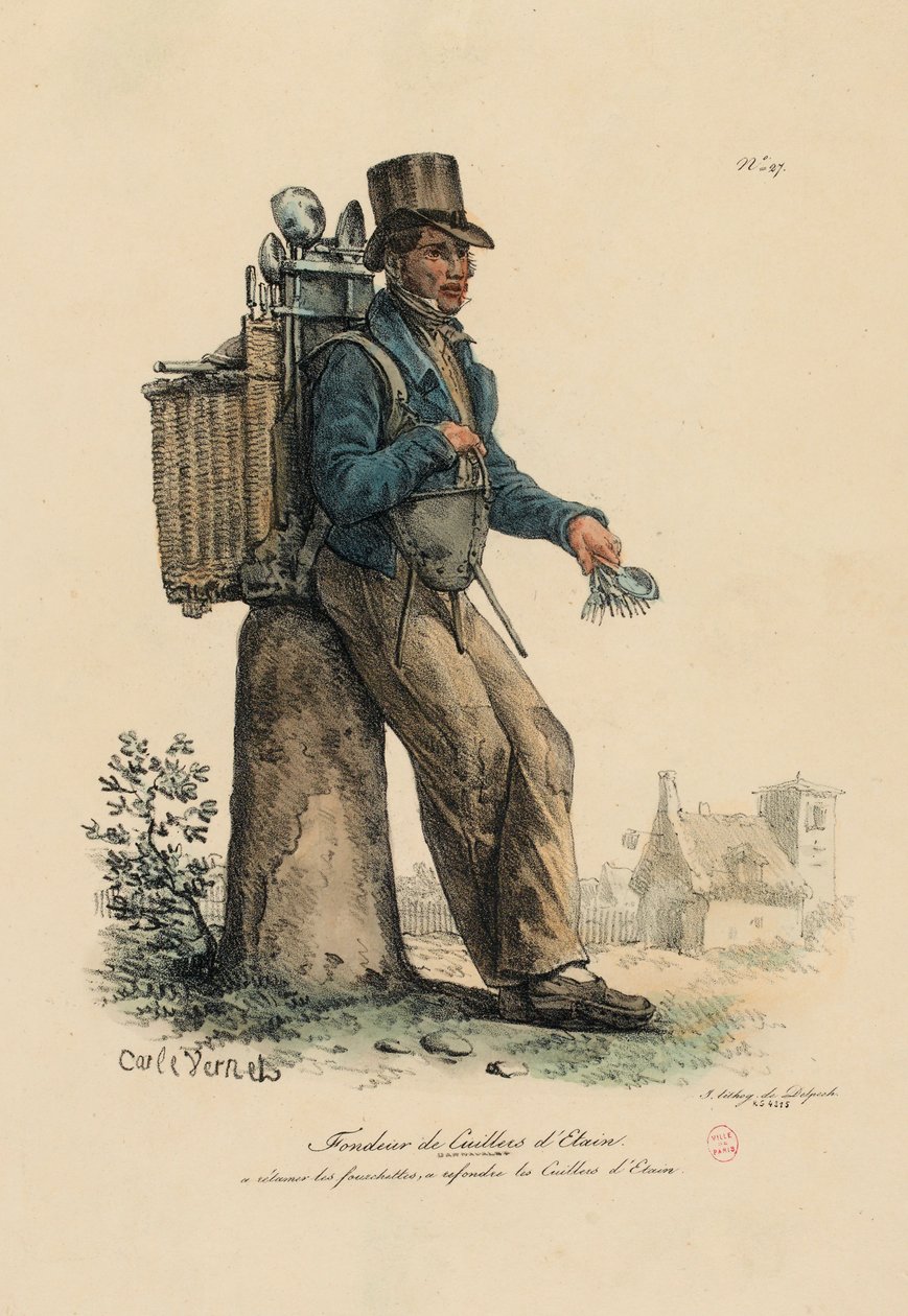 Fundador de garfos e colheres de estanho de "Les Cris de Paris de Carle Vernet