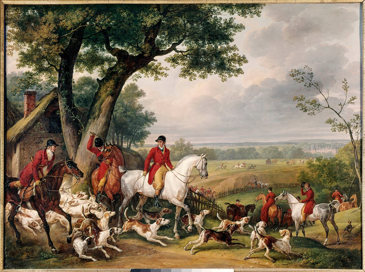 Caça na floresta de Fontainebleau Pintura de Antoine Vernet dit Carle (1758-1836) 1824 Gien. Museu da Caça - Caça na floresta de Fontainebleau. Pintura de Antoine Vernet dit Carle (1758-1836) 1824. Museu da Caça, Castelo de Gien, França de Carle Vernet