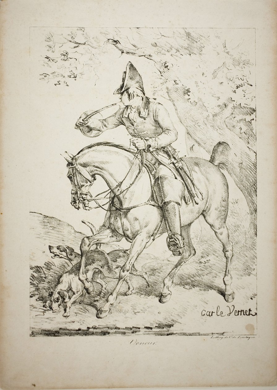Caçador Montado Soando uma Buzina de Carle Vernet