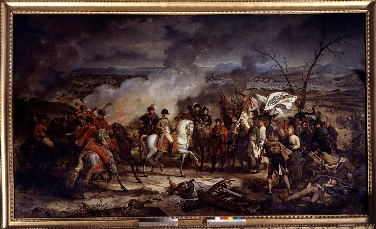 Guerra Napoleônica: "Imperador Napoleão I (1769-1821) durante a Batalha de Austerlitz em 2/12/1805. Pintura de Antoine Vernet (1758-1836) 1805 Boissy Saint Leger. Château De Grosbois de Carle Vernet
