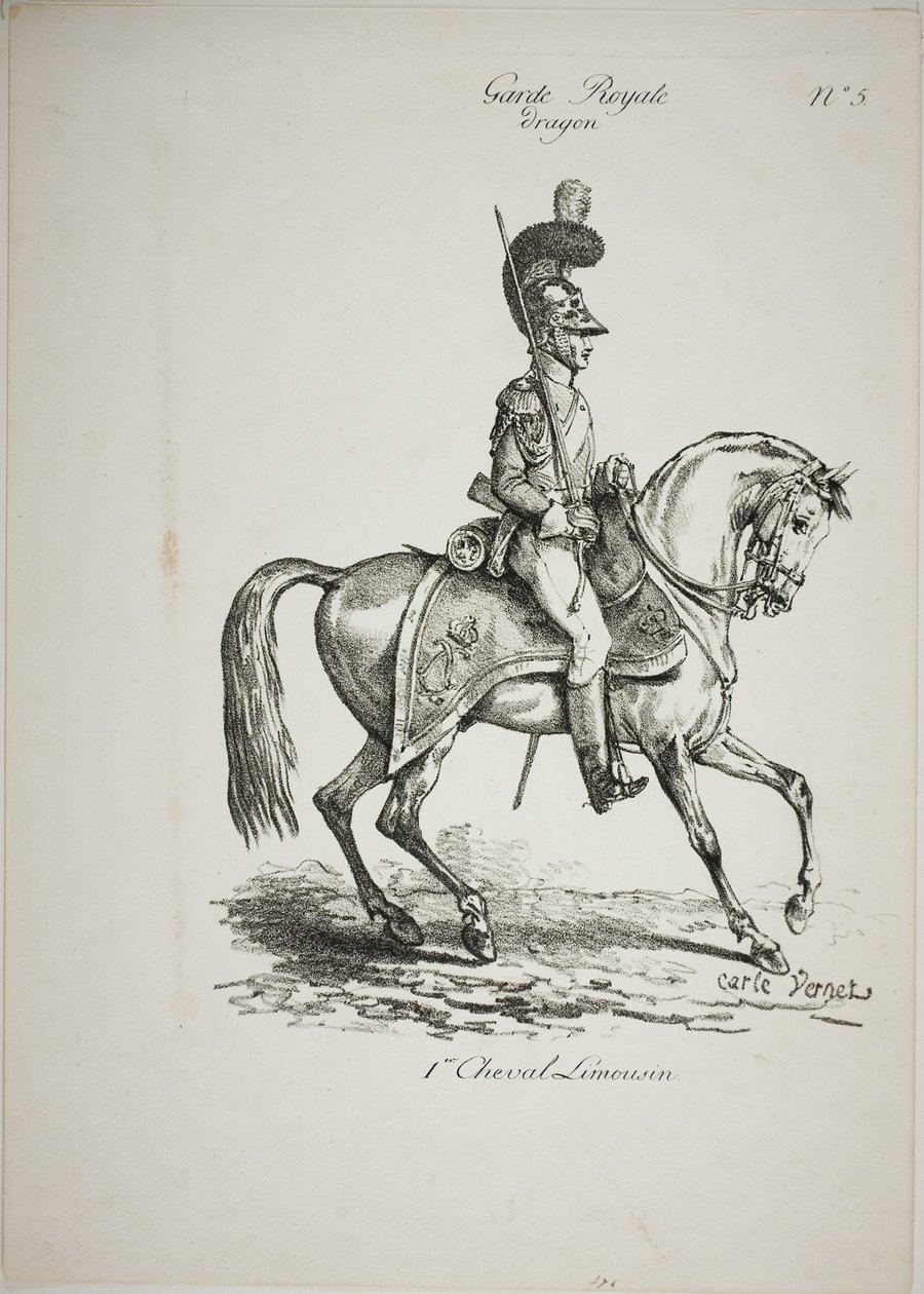 Guarda Real, Dragão Montado Norman e Cavalo, No. 5, Primeiro Cavalo de Limoges de Carle Vernet