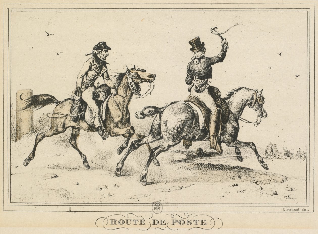 Cenas da vida cotidiana, estradas e caminhos: Mail Mail ..., 1817. de Carle Vernet