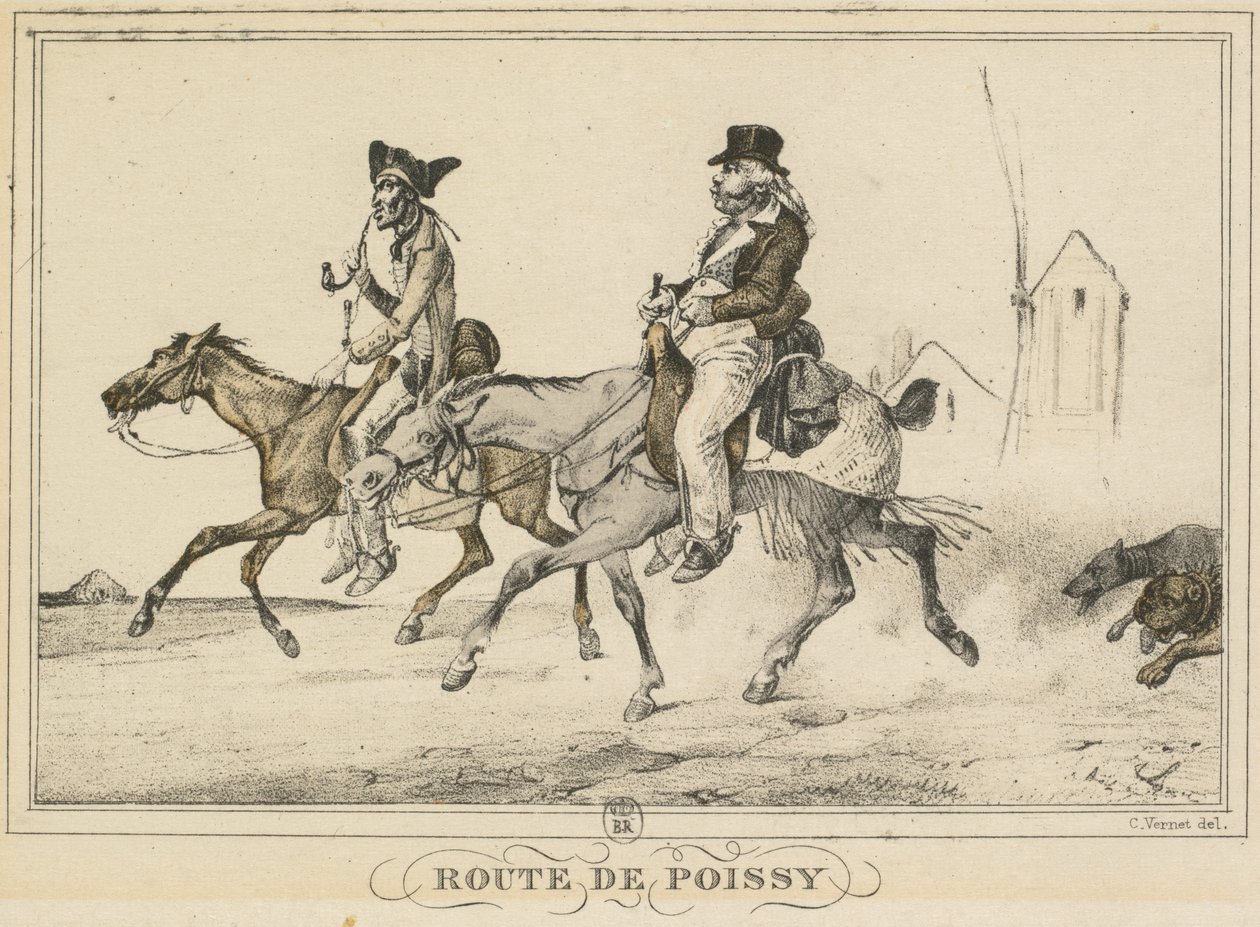 Cenas da vida cotidiana, estradas e caminhos: Road to Poissy de Carle Vernet