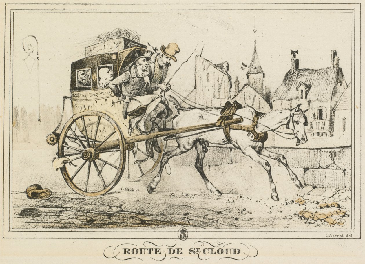 Cenas da vida cotidiana, estradas e caminhos: Road to Saint-Cloud..., 1816. de Carle Vernet
