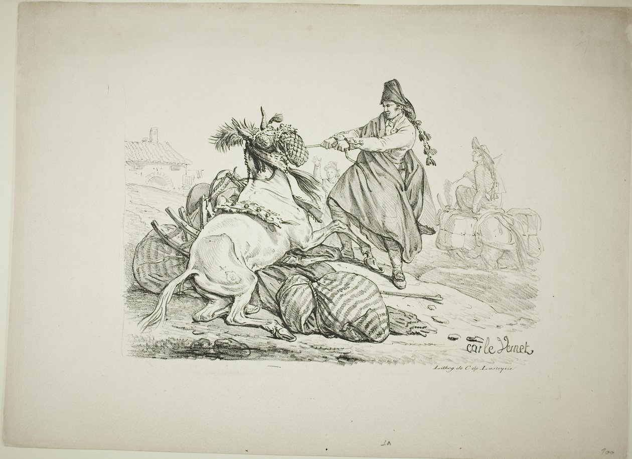 Almocreve espanhol levantando sua mula de Carle Vernet