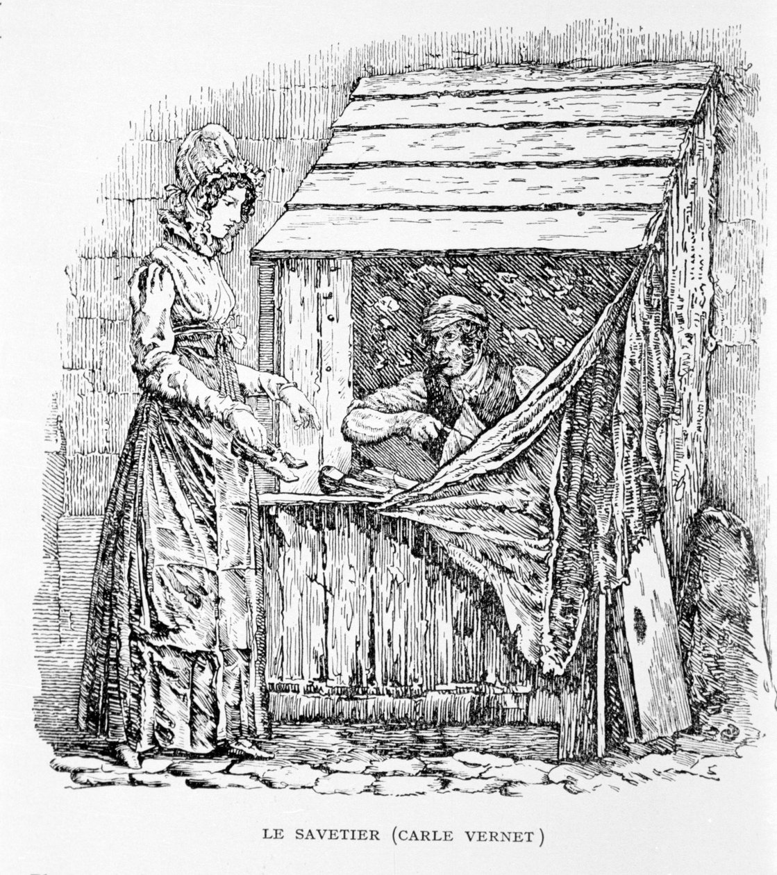 O Savetier. Gravação de Carle Vernet. Século XIX. de Carle Vernet