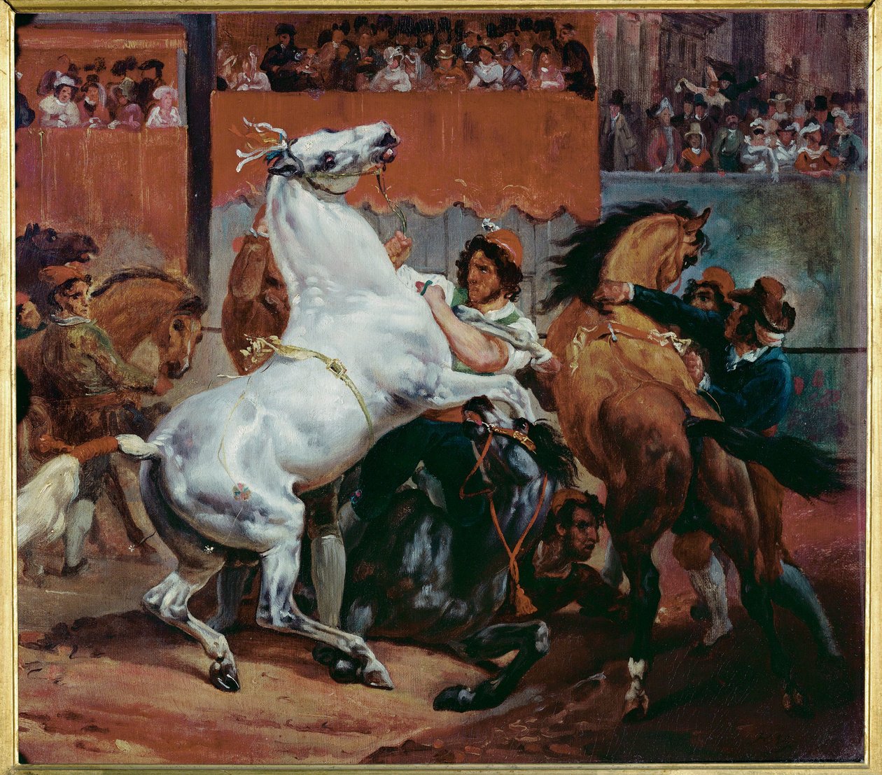 O início da corrida de cavalos (óleo sobre tela) de Carle Vernet