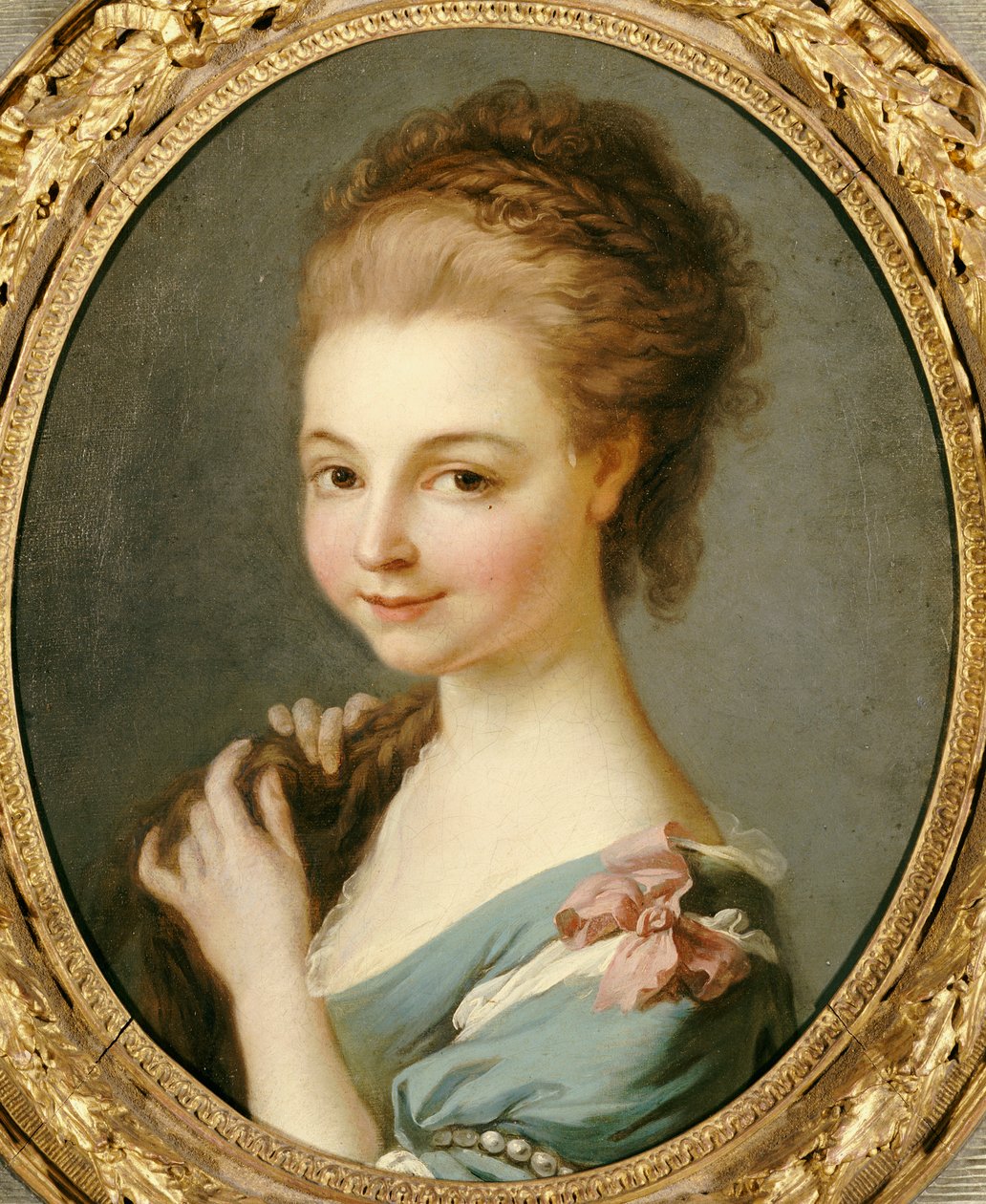 Uma garota em um vestido azul com uma fita rosa de Carle van Loo