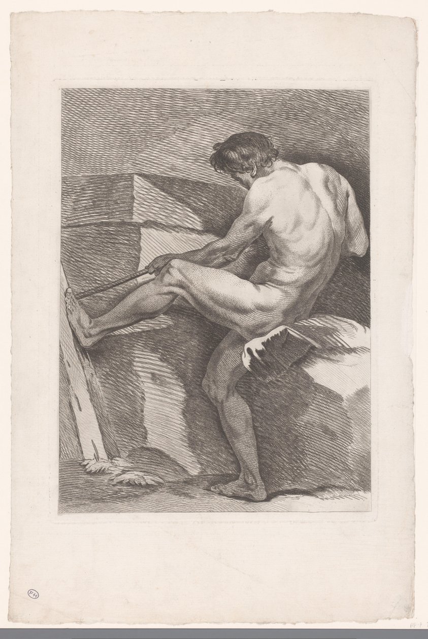 Estudo acadêmico de um nu masculino puxando uma corda Seis estudos acadêmicos (título da série) Seis figuras academiques (título da série) de Carle van Loo