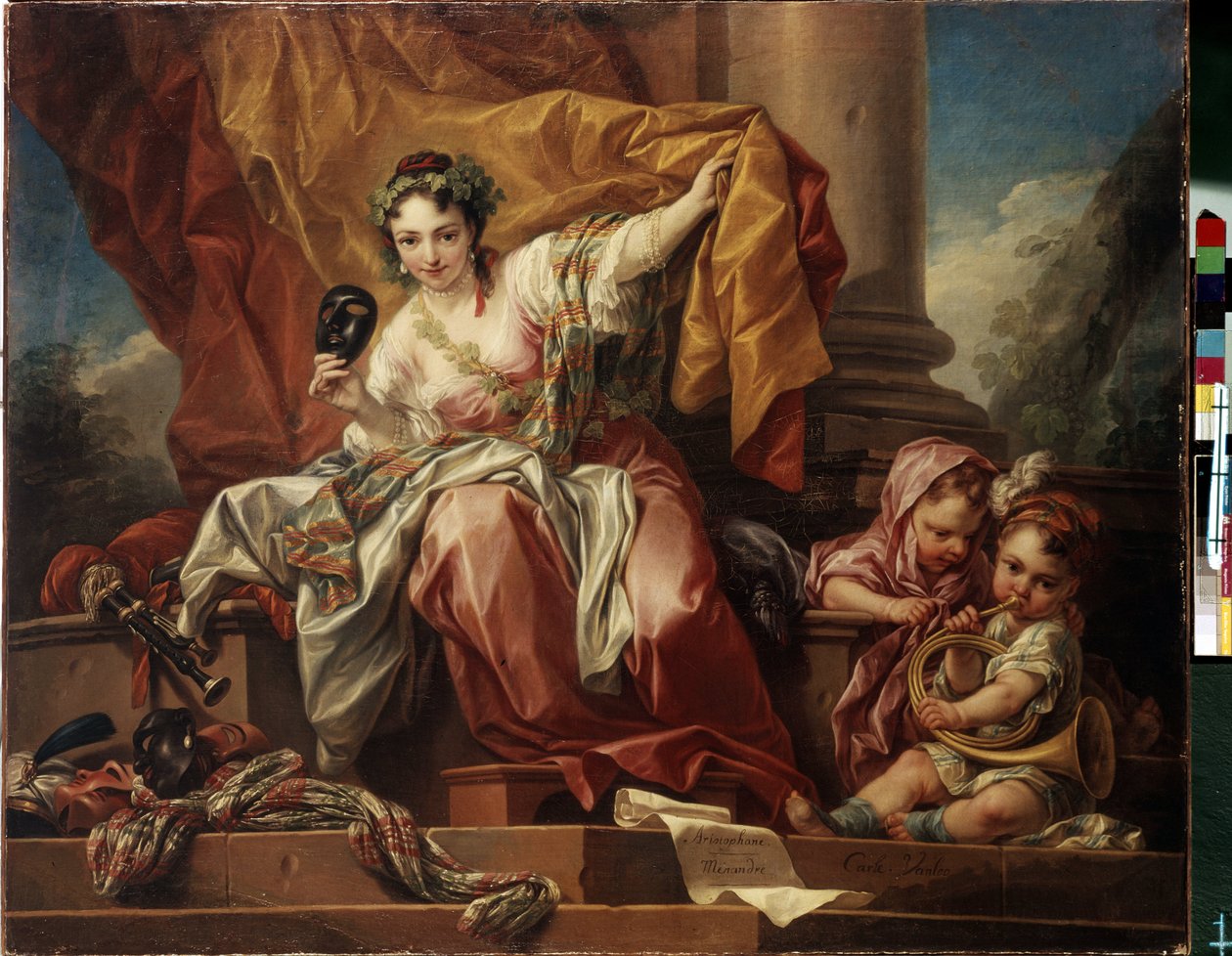 Alegoria da comédia. Pintura de Carle Van Loo (1705-1765). Óleo sobre tela de Carle van Loo