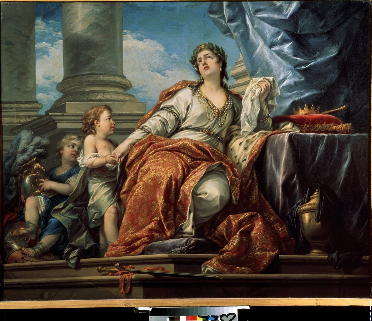 Alegoria da Tragédia. Pintura de Carle Van Loo (1705-1765). Óleo sobre tela de Carle van Loo