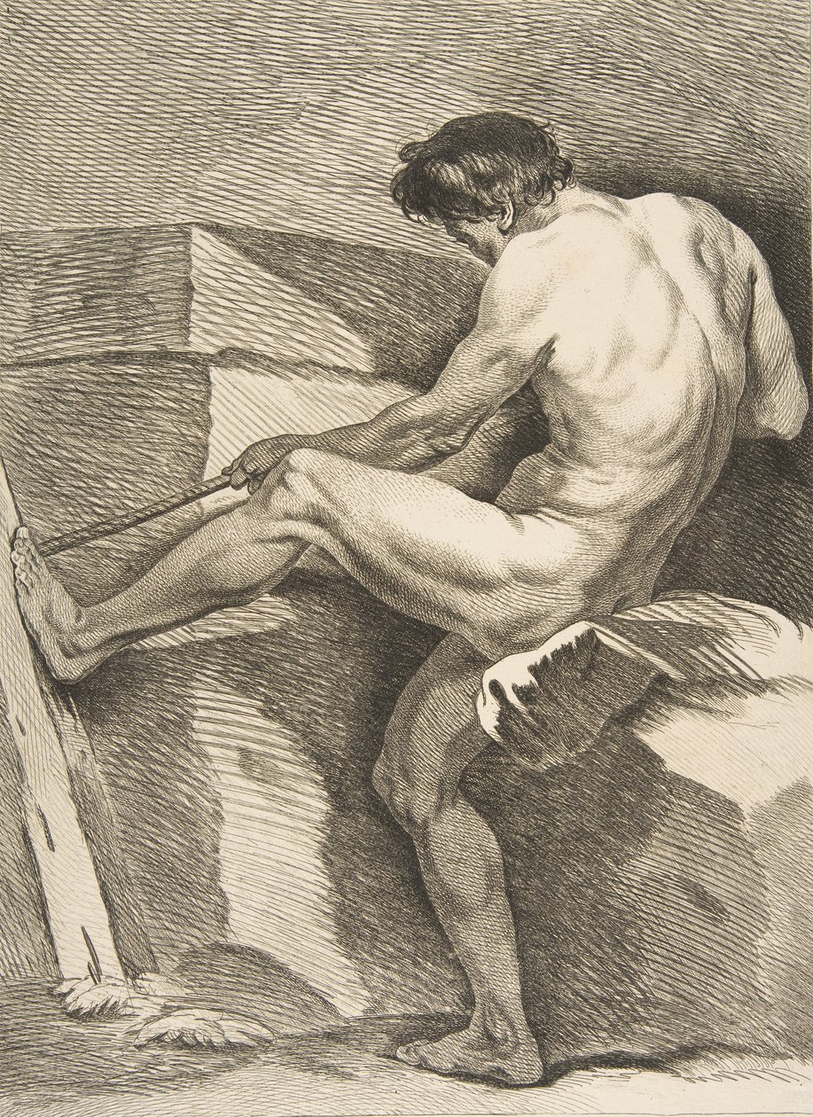 Uma Academia: Homem puxando uma corda, 1742-43. de Carle van Loo