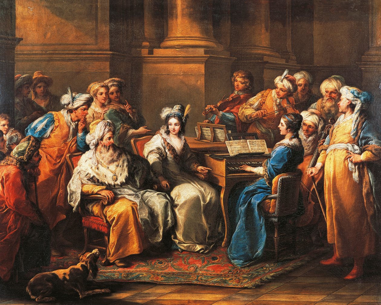 Grand Turk dando concerto à sua amante, por Carle van Loo (1705-1765), óleo sobre tela, 72,5 x91 cm, França de Carle van Loo
