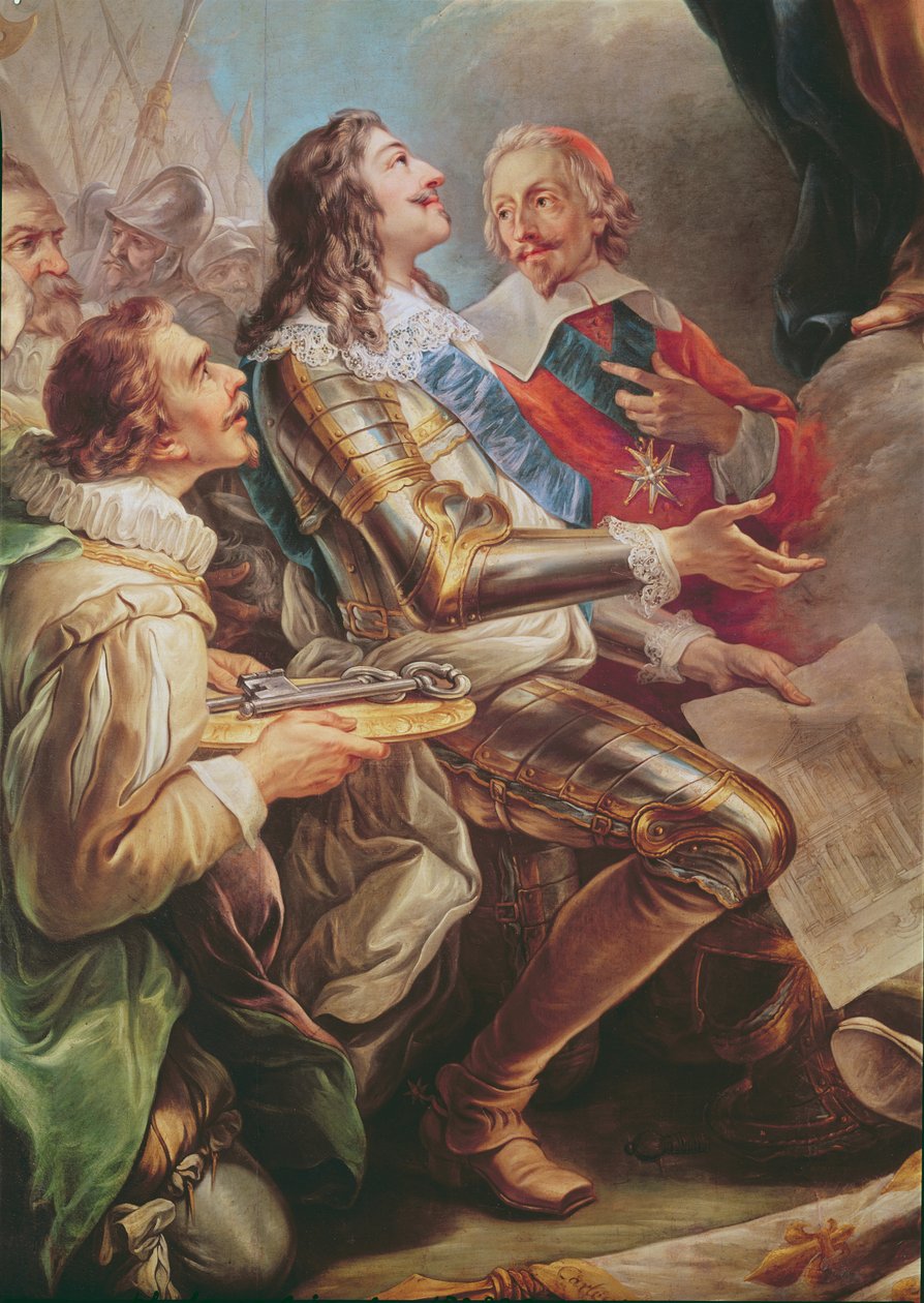 Luís XIII (1601-43) dedicou a Igreja de Notre-Dame-des-Victoires à Virgem em 1629, detalhe de Luís XIII e do Cardeal Richelieu (1581-1642) 1748-53 de Carle van Loo