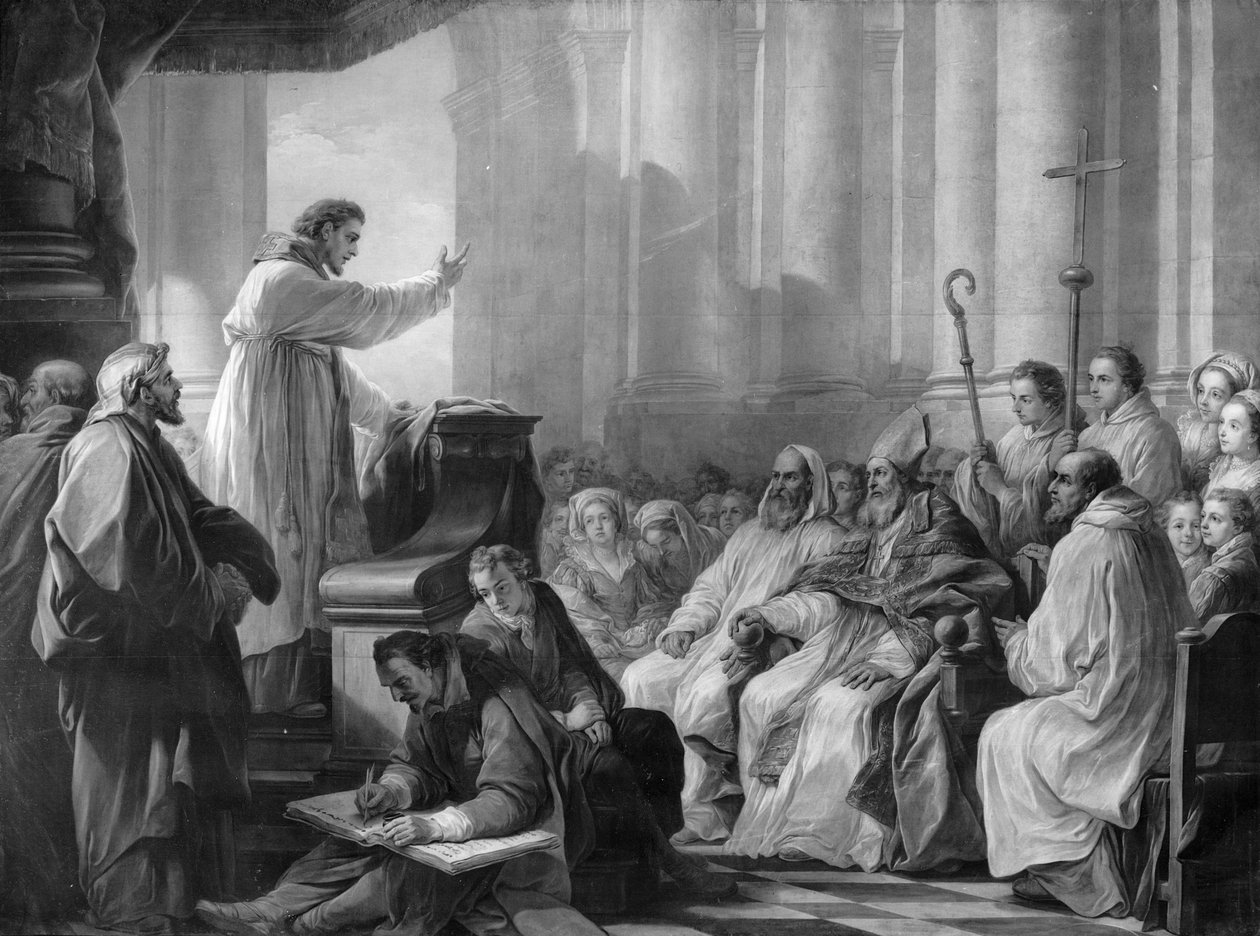 Santo Agostinho pregando antes de Valere, Bispo de Hipona de Carle van Loo