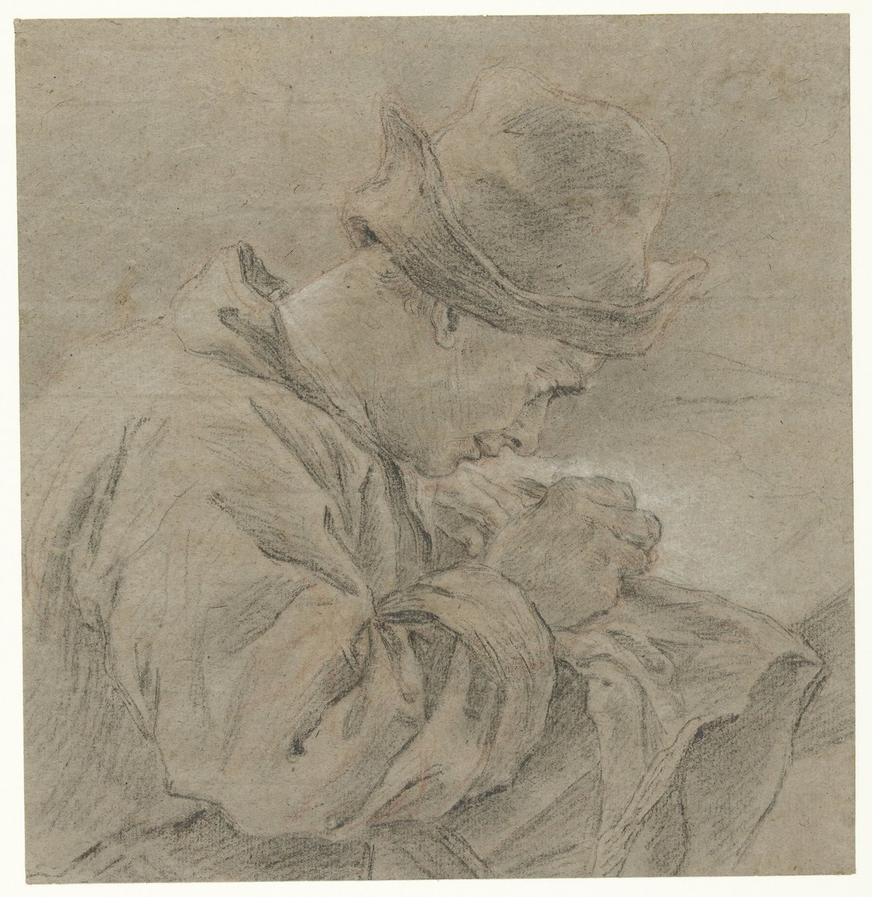 Desenhista no trabalho, visto de lado de Carle van Loo