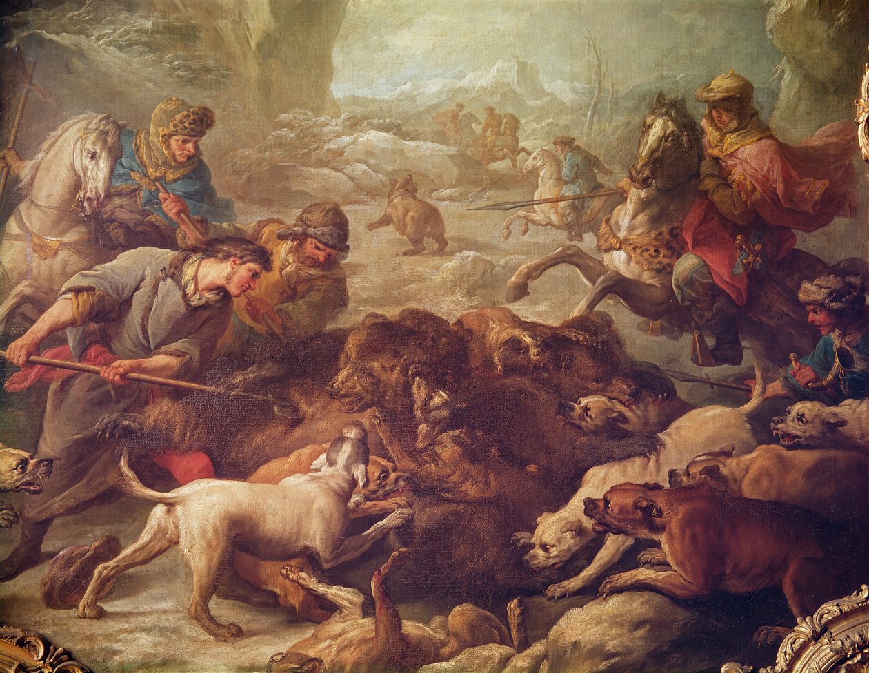 A caça ao urso (óleo sobre tela) de Carle van Loo