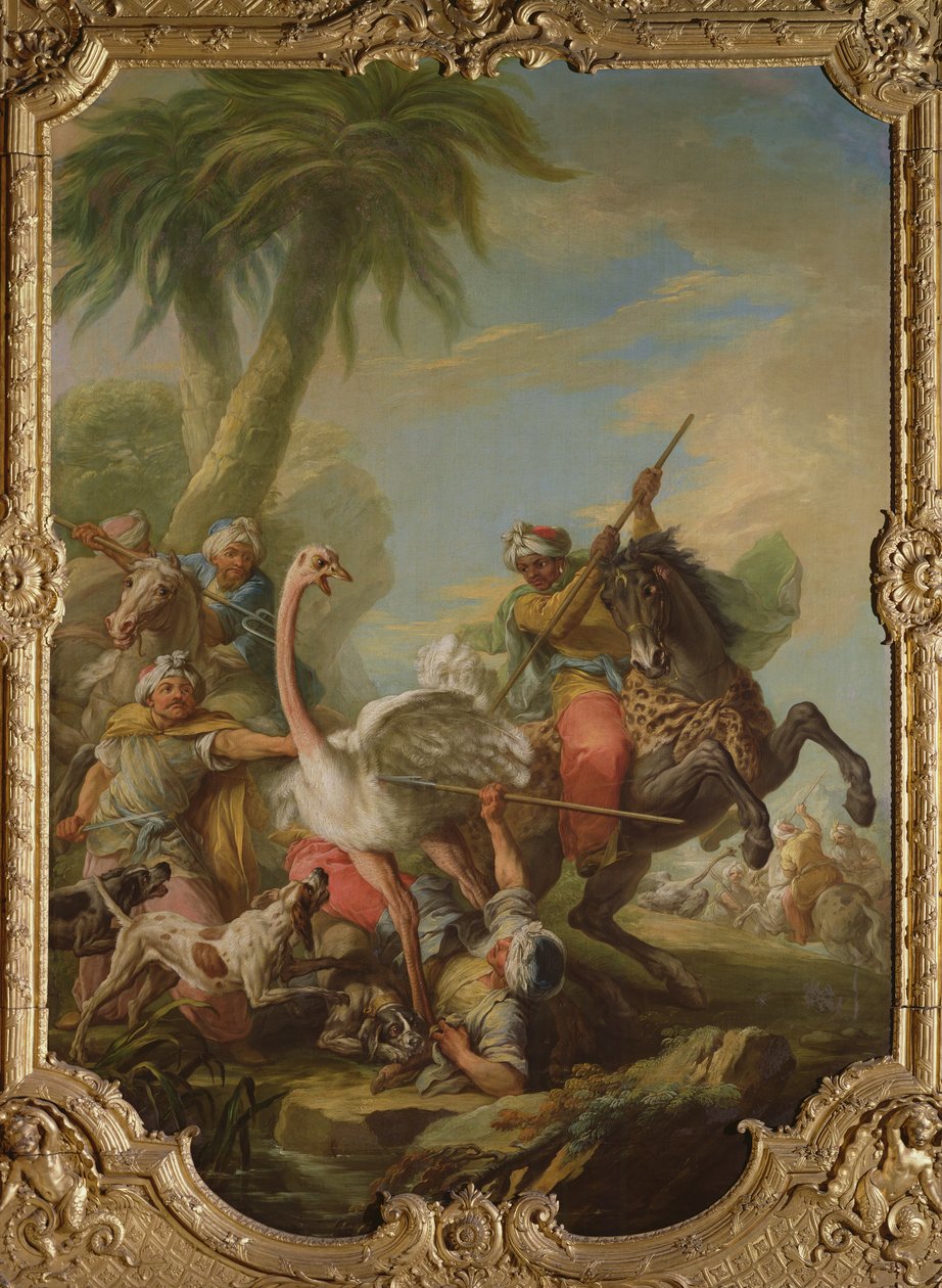 A Caça ao Avestruz (óleo sobre tela) de Carle van Loo