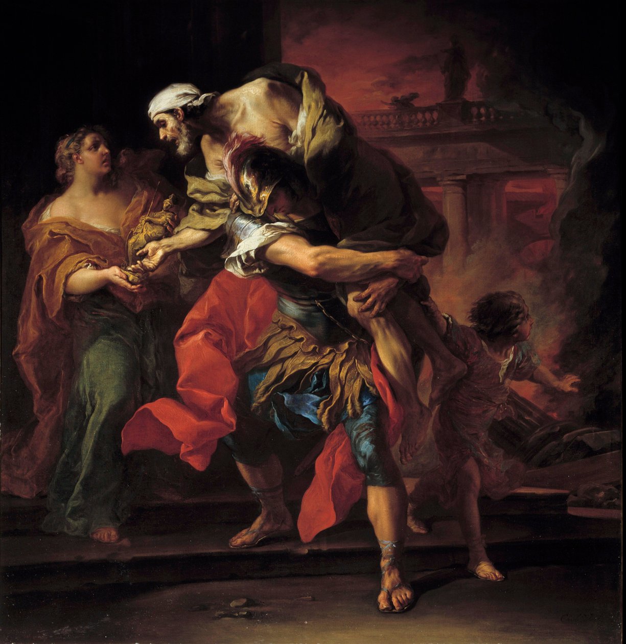 Troy War: "Enee portant Anchise" Pintura de Charles Andre (ou Carle) van Loo (1705-1765) Sun. 1,1x1,05 m de Carle van Loo