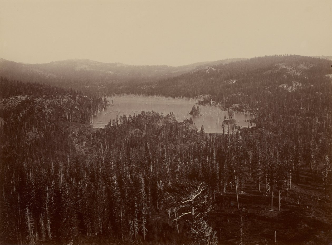Barragens e Lago, Nevada County, Vista Distante de Carleton E. Watkins