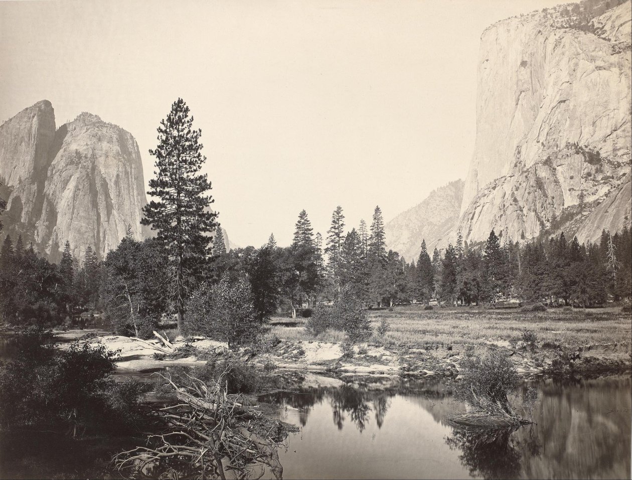 Abaixo do vale, Yosemite, rochas da catedral, El Capitan, Yosemite de Carleton E. Watkins
