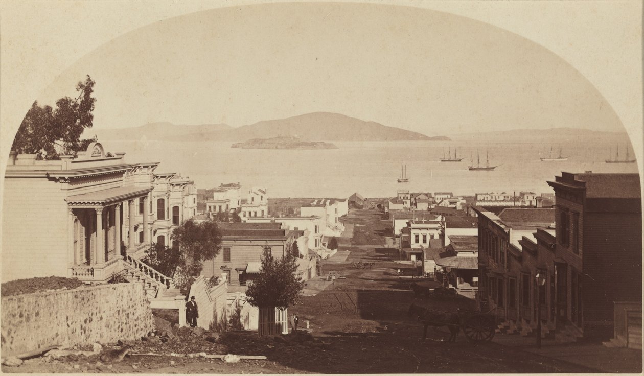 A ilha de Alcatraz e a baía de São Francisco, olhando para o norte, década de 1880 (foto) de Carleton Emmons Watkins