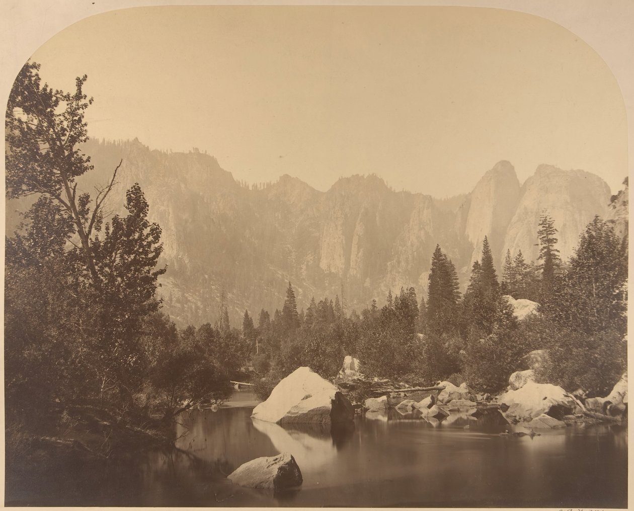 Cathedral Rock, Down the Valley, 1861. de Carleton Emmons Watkins