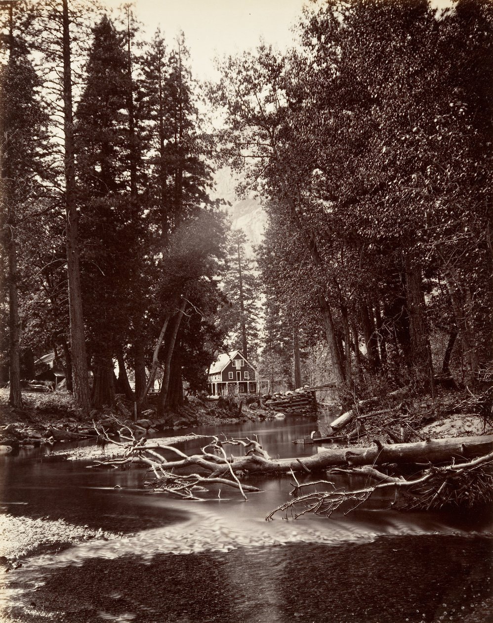Hutchings Hotel, Yosemite, c. 1872, impresso ca. 1876. de Carleton Emmons Watkins