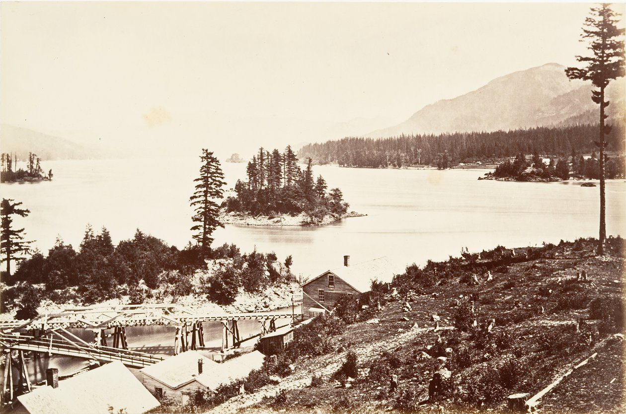 Ilhas em Upper Cascades, Oregon, 1867, impresso ca. 1876. de Carleton Emmons Watkins