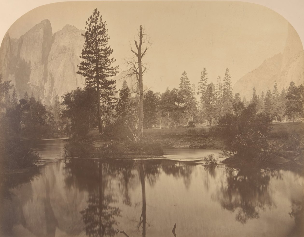 River View Down Valley, Cathedral Rock à esquerda, 1861. de Carleton Emmons Watkins