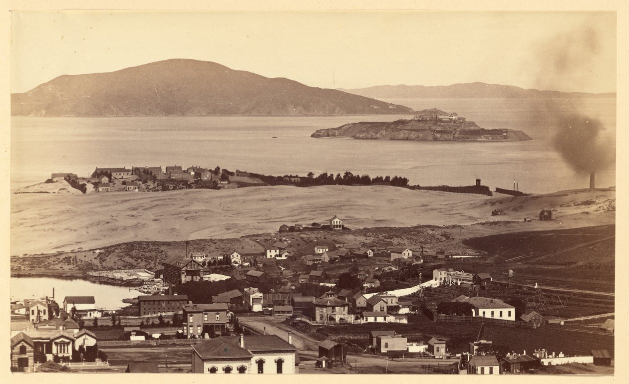 Alcatraz e Black Point vistos de Russian Hill, São Francisco de Carleton Watkins