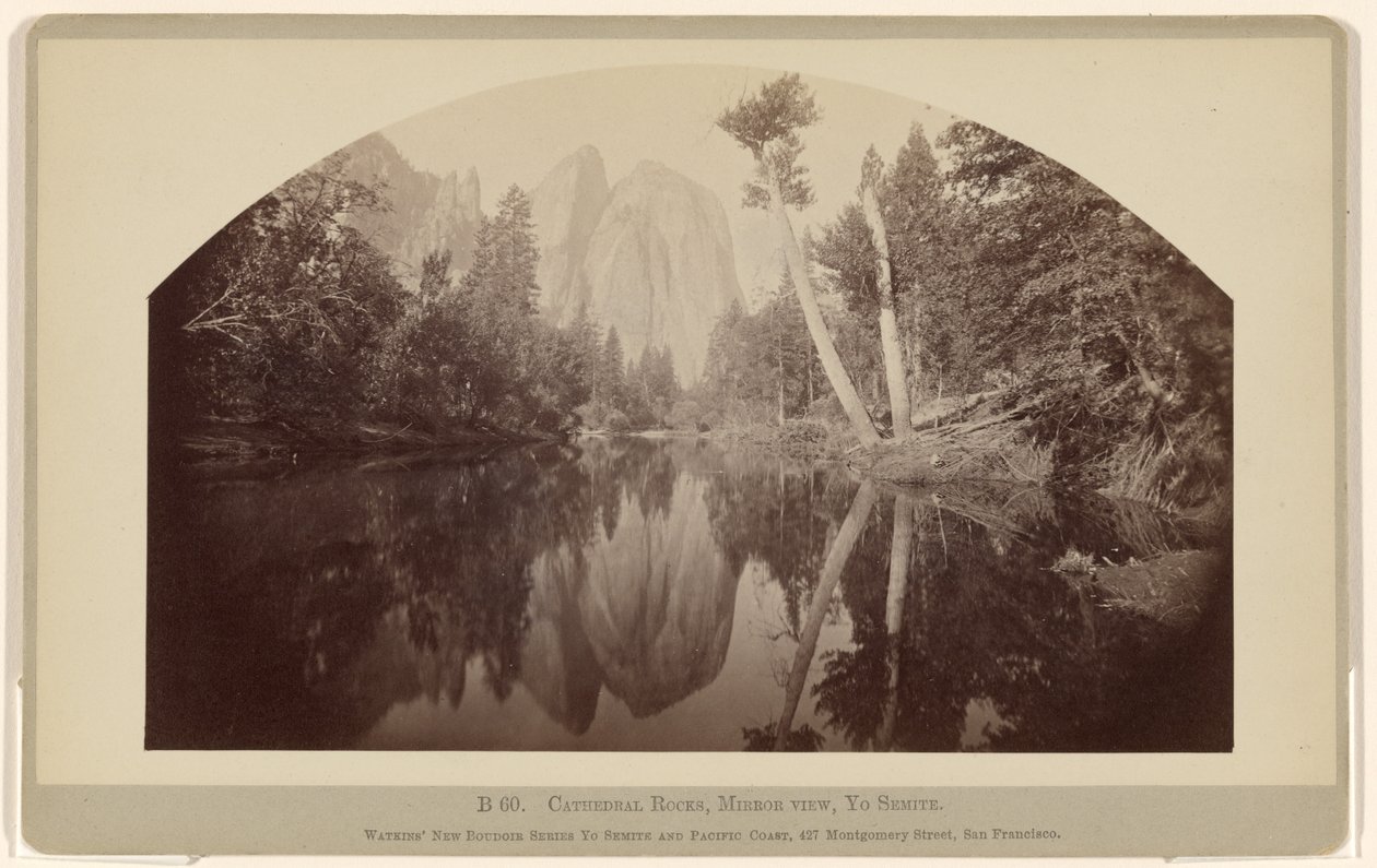 B 60. Cathedral Rocks, vista espelhada, Yosemite de Carleton Watkins