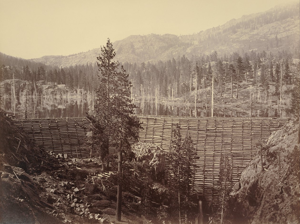 Dam and Lake, Nevada County, Near View de Carleton Watkins