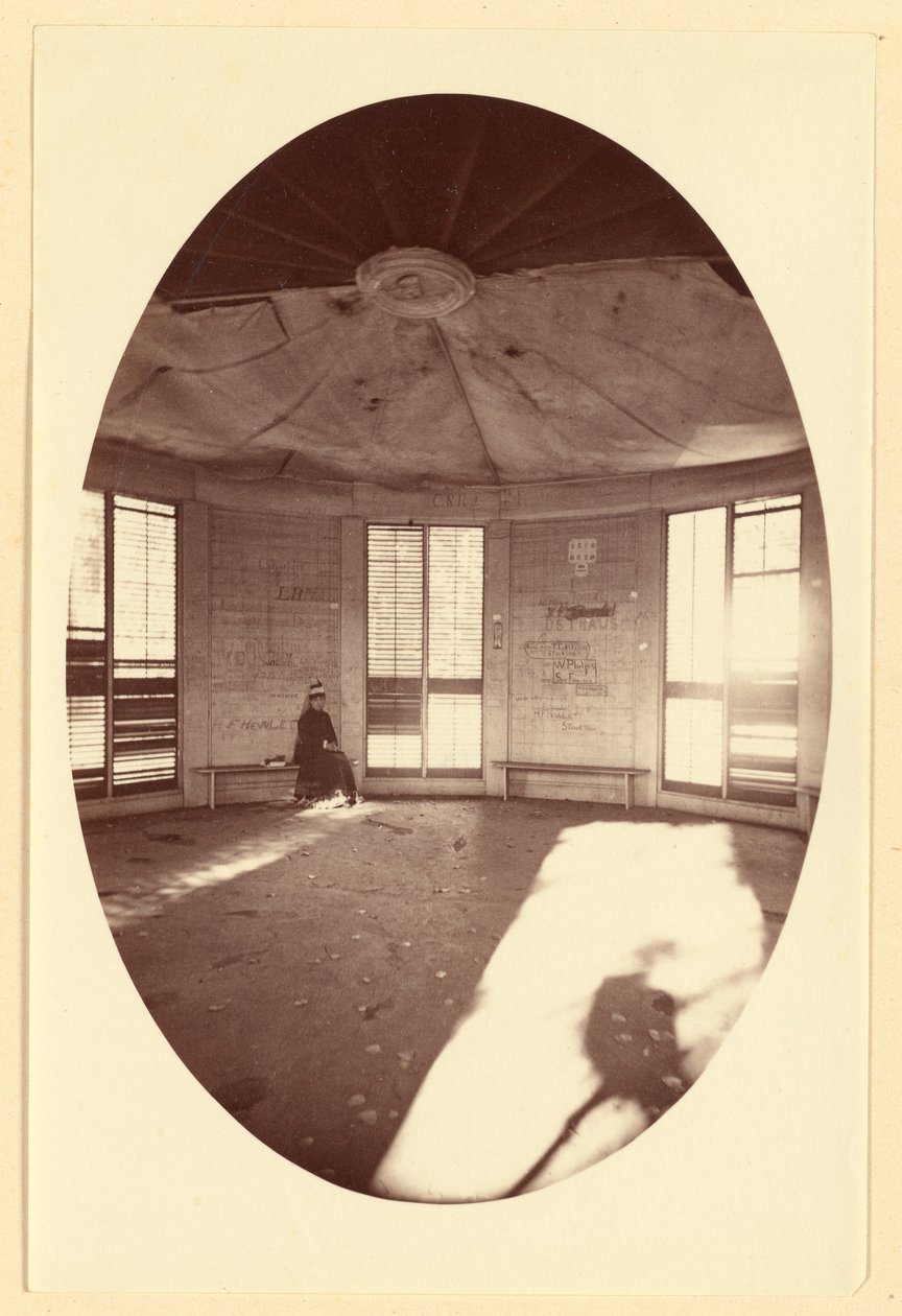 Interior do pavilhão, construído sobre o tronco de uma árvore, Mammoth Tree Grove, Calaveras Co., Cal. de Carleton Watkins