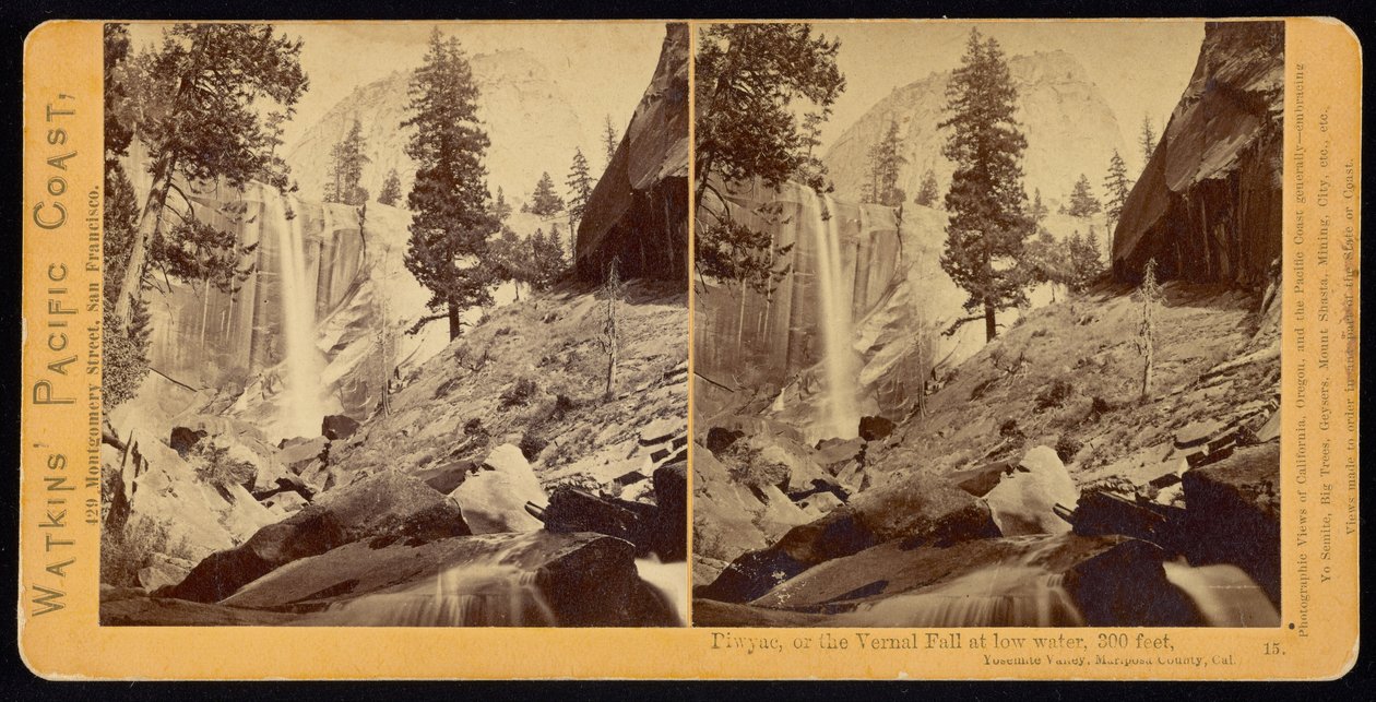 Piwyac, ou Vernal Fall, 300 pés, Yosemite Valley, Mariposa County, Cal de Carleton Watkins