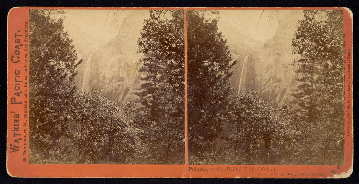 Pohono, ou o Véu de Noiva, 270 metros, Condado de Mariposa, Cal de Carleton Watkins