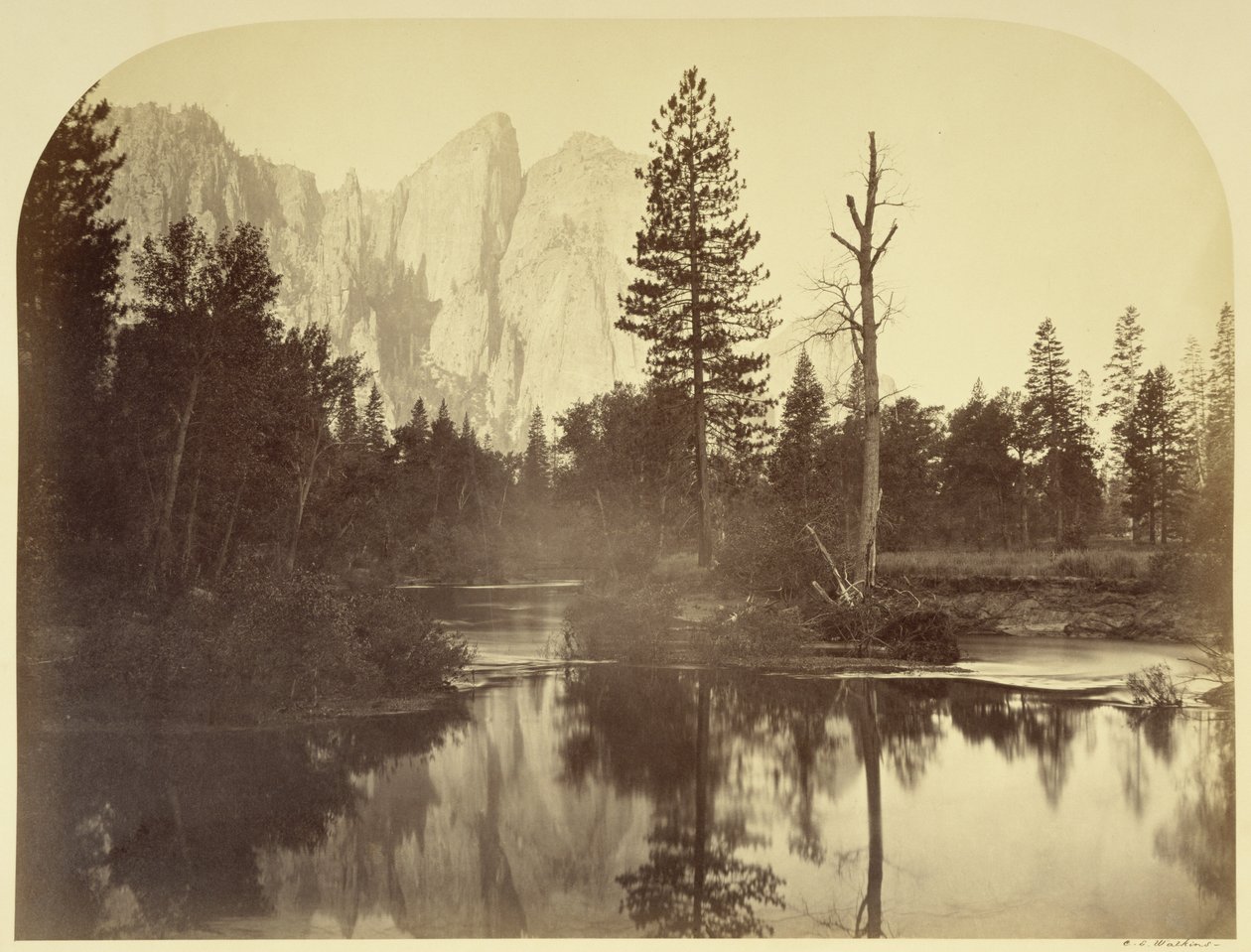 Vista do rio - A jusante pelo vale - Yosemite de Carleton Watkins