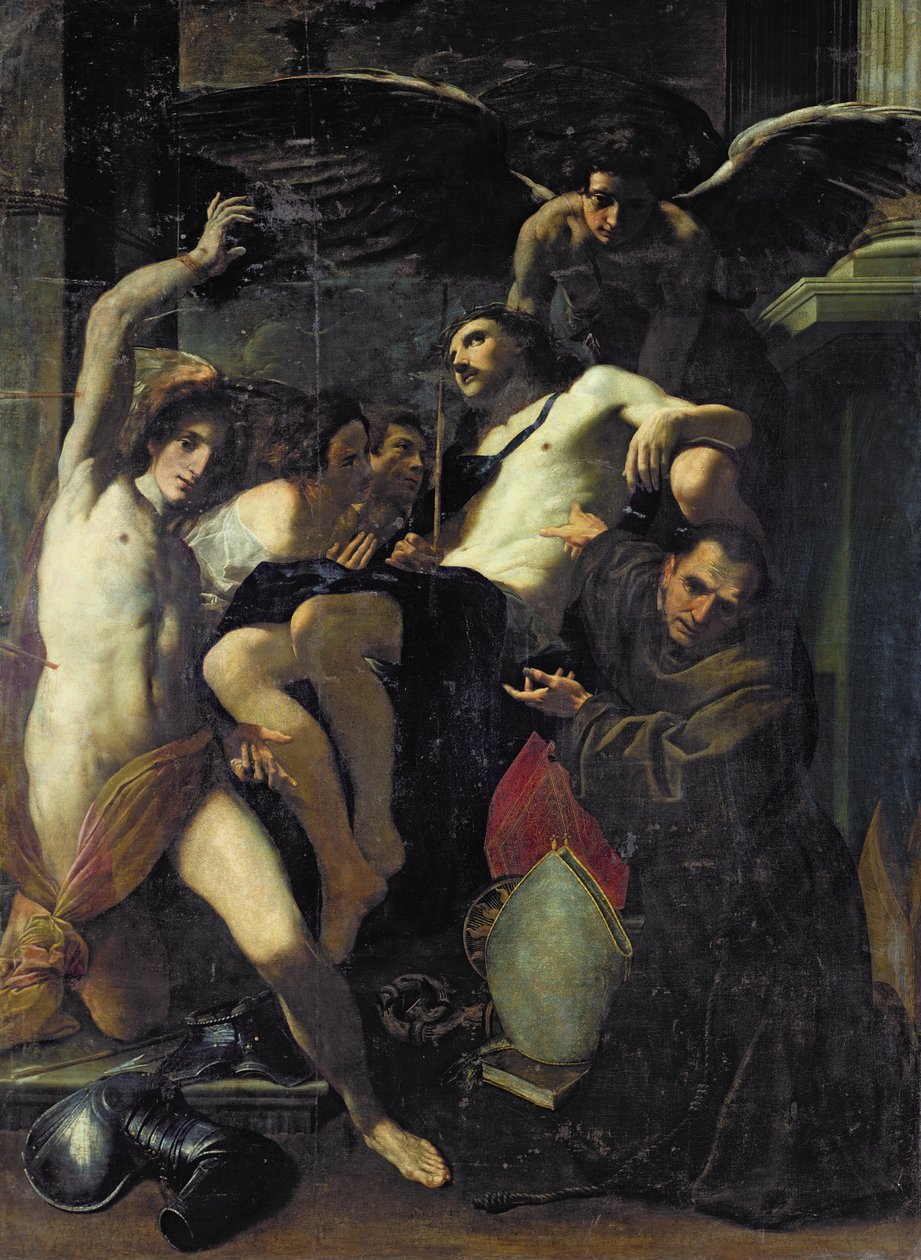 Cristo adorado pelos anjos, São Sebastião e São Boaventura de Carlo Bononi