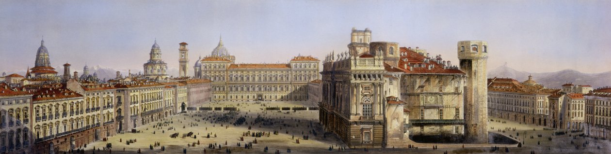 Piazza Castello, Turim, gravado por F. Citterio de Carlo Bossoli