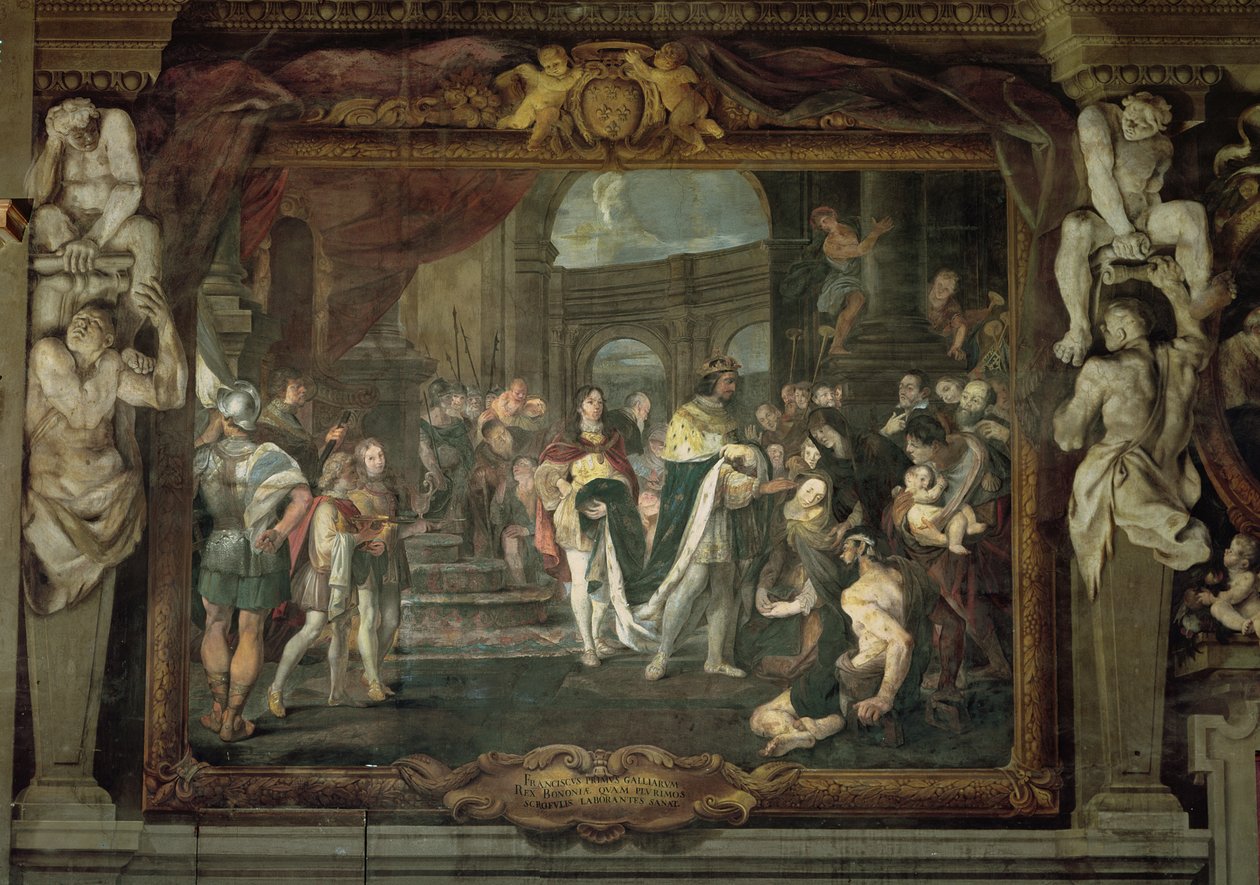 Francis I (1494-1547) Tocando para o mal do rei em Bolonha de Carlo Cignani