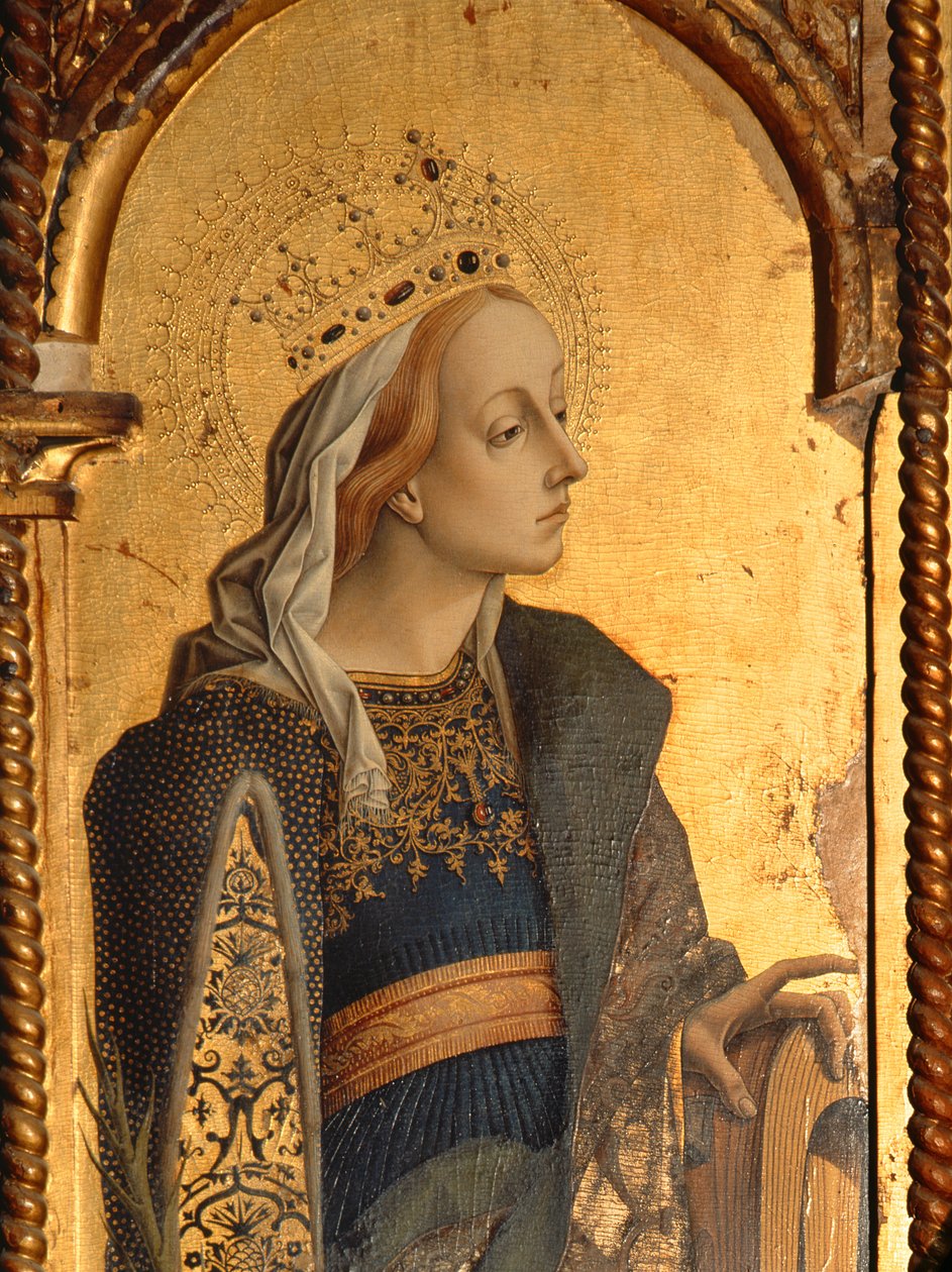 Santa Catarina, detalhe do tríptico de Santa Lucia (tempera no painel) (ver 76683) de Carlo Crivelli