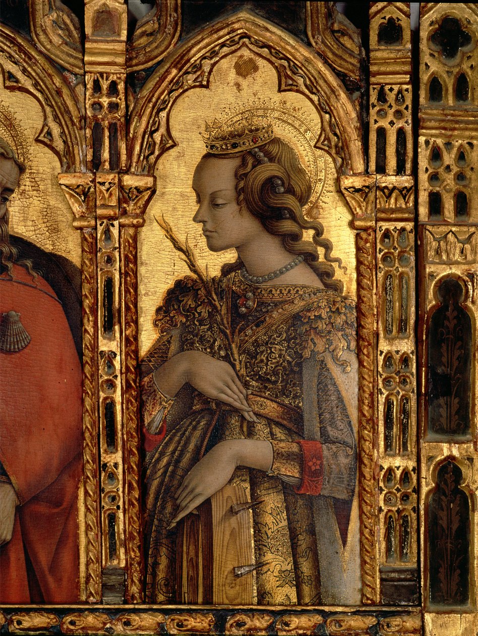 Santa Catarina de Alexandria, detalhe do políptico de San Martino (tempera no painel) (ver 76669) de Carlo Crivelli