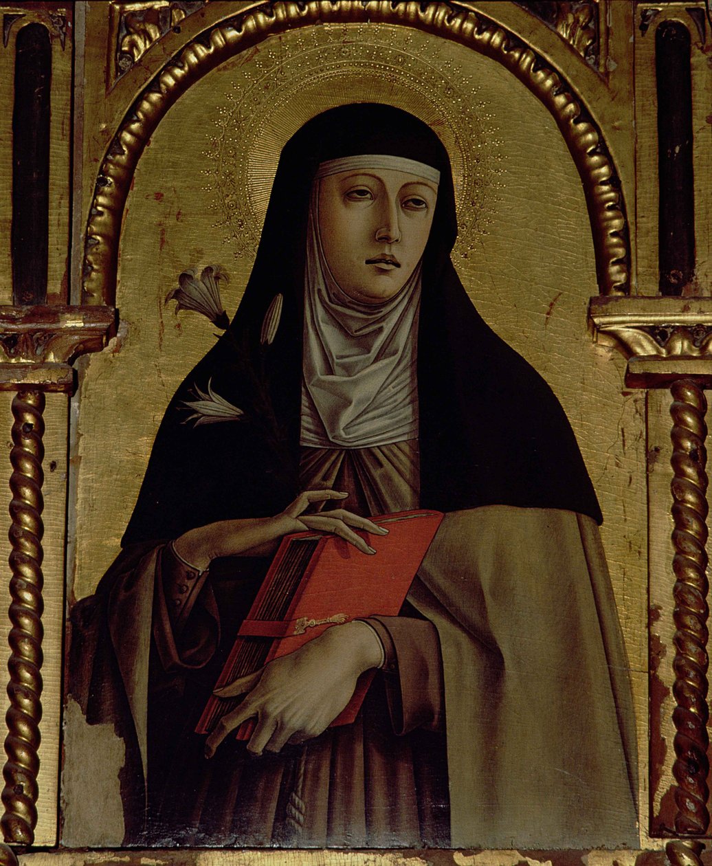 St. Clare, detalhe do tríptico de Santa Lucia (tempera no painel) de Carlo Crivelli